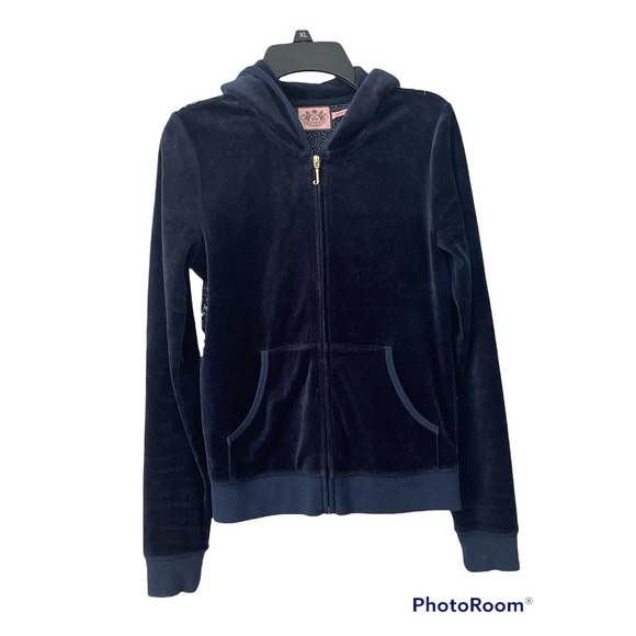 Vintage Juicy Couture Velour Track Zipper Jacket Sequins Blue Small y2k 2000s - Picture 2 of 4